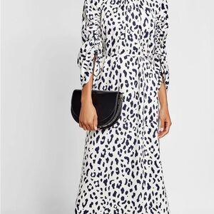 Tibi Animal Print Long Sleeve Silk Ruched sleeves Dress Minimalist, aesthetic